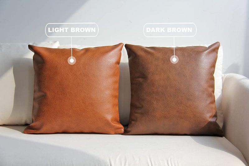 JOJUSIS Modern Leather Throw Pillow Covers for Couch Sofa Bed Set of 2 100% Faux Leather Dark Brown 16" x 16" - Image 2